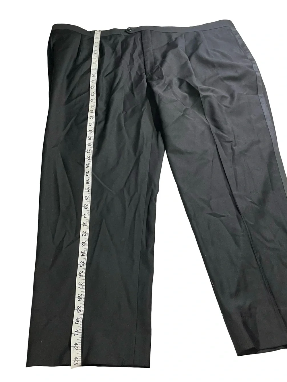 Mens 100% Wool Pleated Tuxedo Pants Black Satin Stripe Sz 52R Big & Tall 52x31